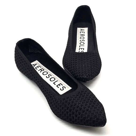 Aerosoles Dame Black Knit Fabric Slip on Flats Women's Size 8M - Picture 2 of 12